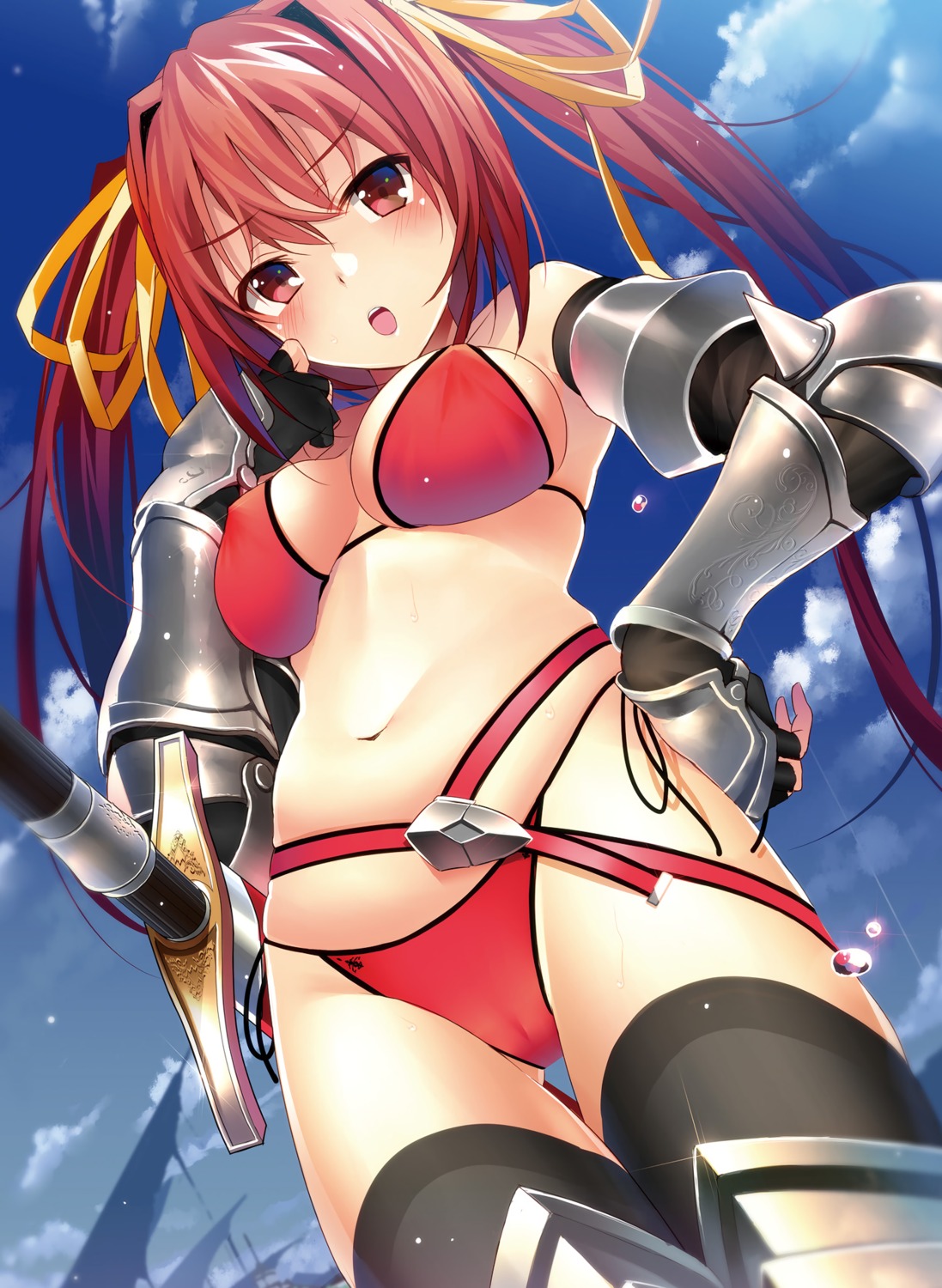 armor bikini cameltoe cleavage digital_version erect_nipples machimura_komori swimsuits sword thighhighs