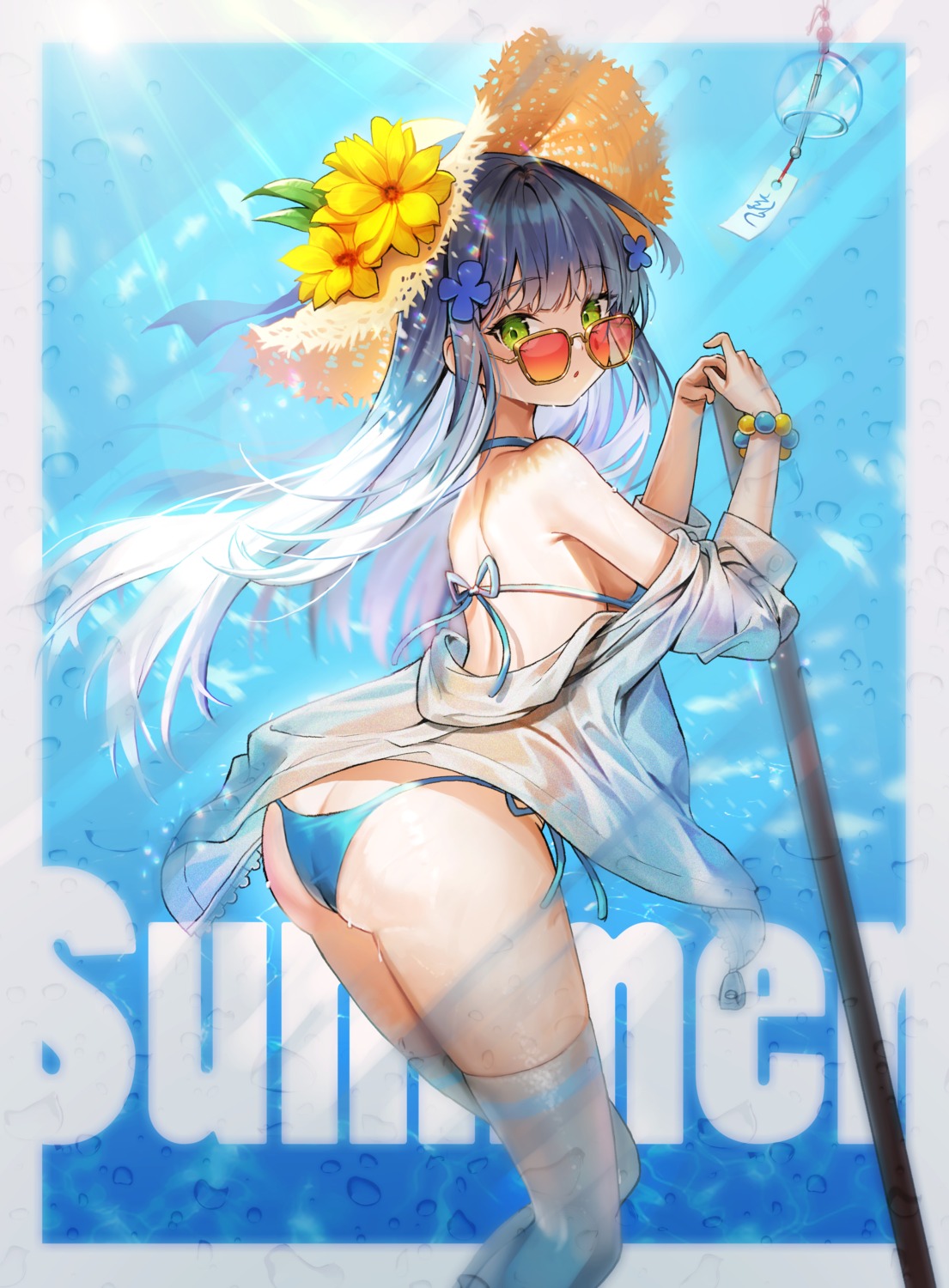 ass bikini girls_frontline hk416_(girls_frontline) hyoin megane see_through swimsuits thighhighs wet_clothes
