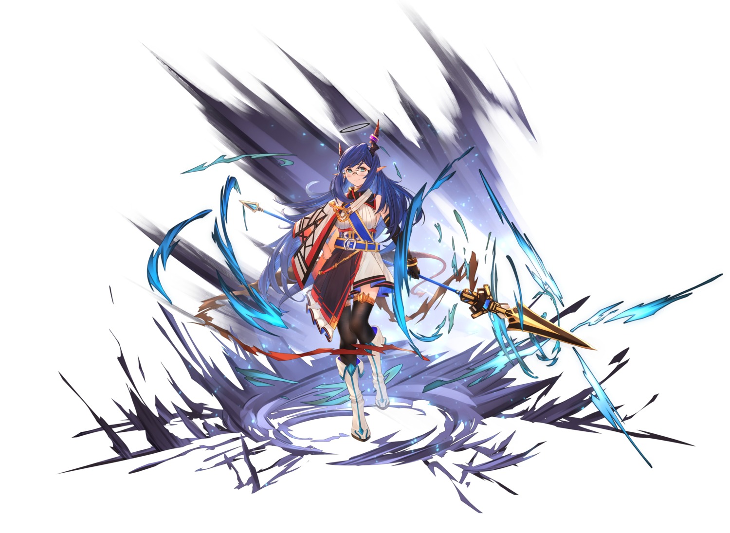 horns megane pointy_ears thighhighs weapon ygahh