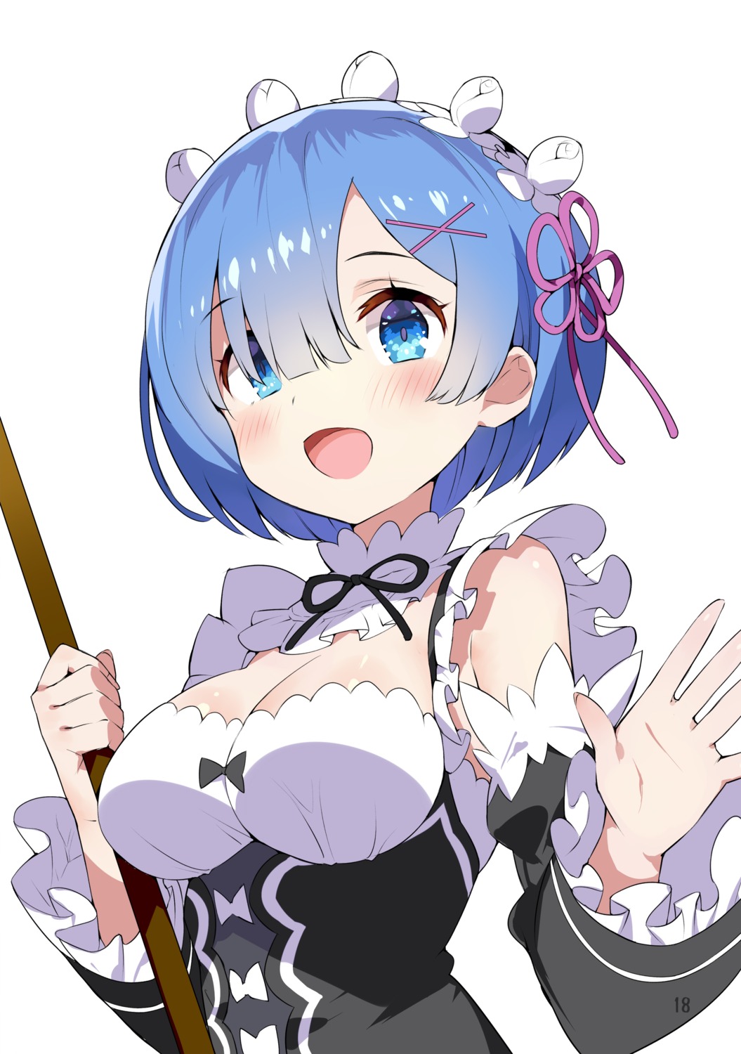 cleavage gaou macaron_taitei maid re_zero_kara_hajimeru_isekai_seikatsu rem_(re_zero)