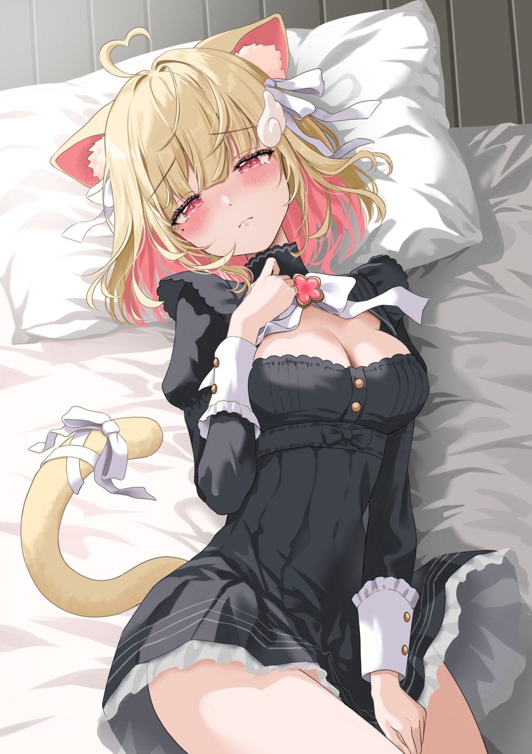 animal_ears dress genjitsu_pirika kemomimi_refle! nekoma_karin nekomimi no_bra skirt_lift tail