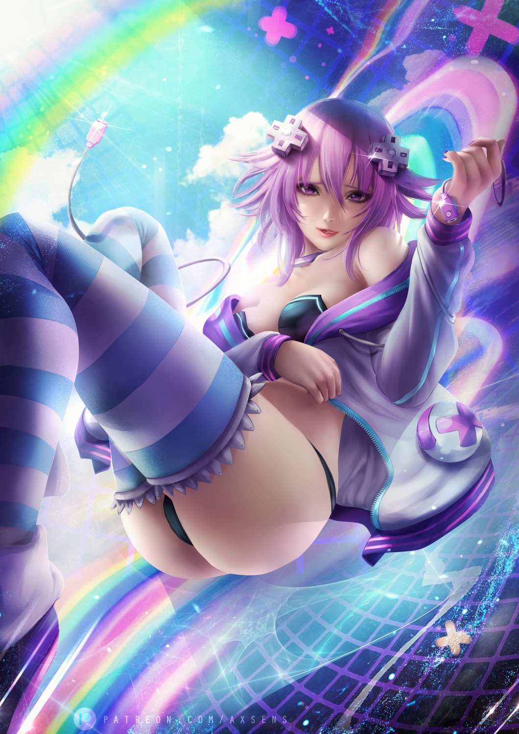 axsens bra cameltoe choujigen_game_neptune neptune open_shirt pantsu thighhighs thong