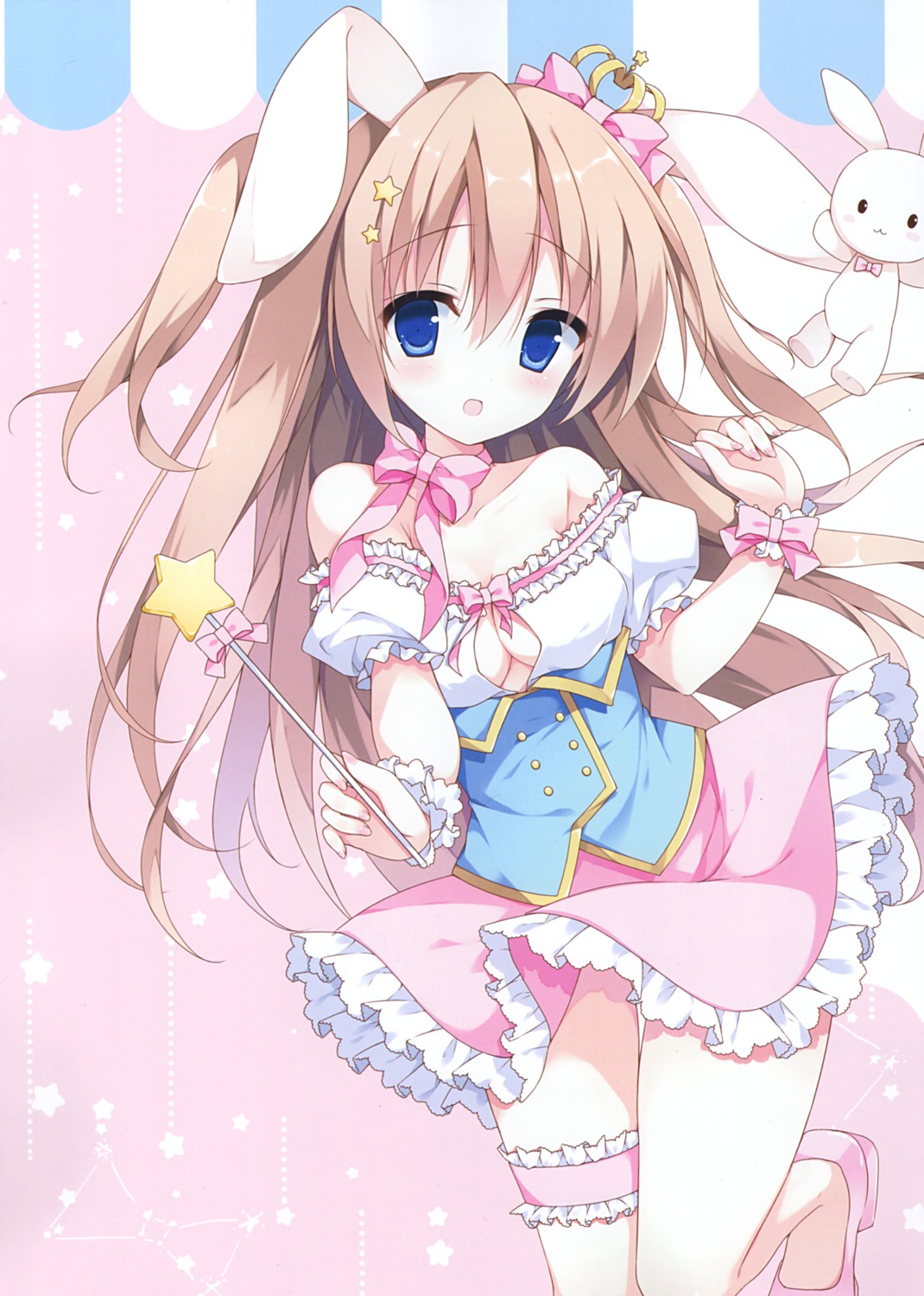 animal_ears bunny_ears cleavage garter heels izumi_nanase no_bra skirt_lift