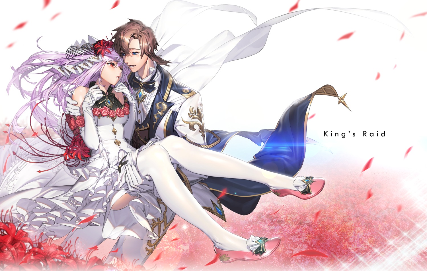 dress jane_(king's_raid) jukebox_(hsy7582) king's_raid theo_(king's_raid) thighhighs wedding_dress