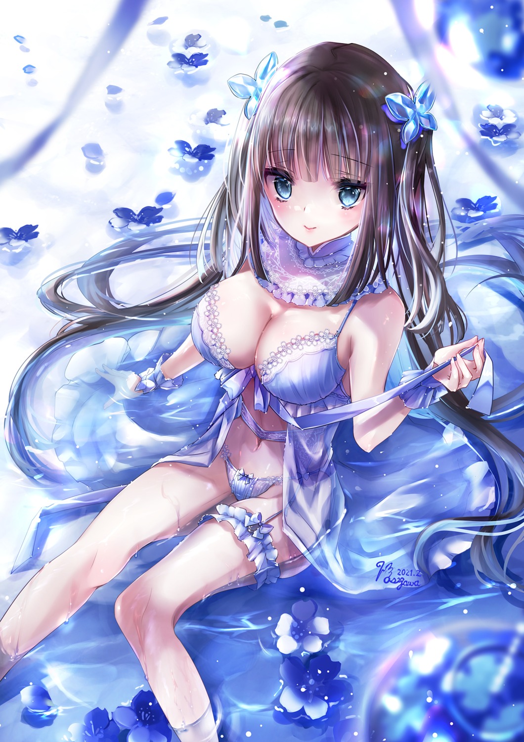 garter hane_segawa lingerie pantsu see_through wet wet_clothes