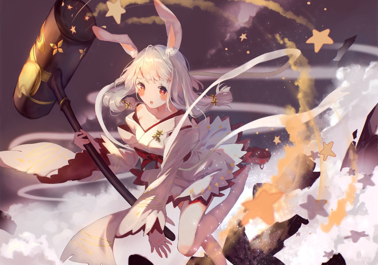 animal_ears bou_shaku bunny_ears japanese_clothes noah_fantasy weapon