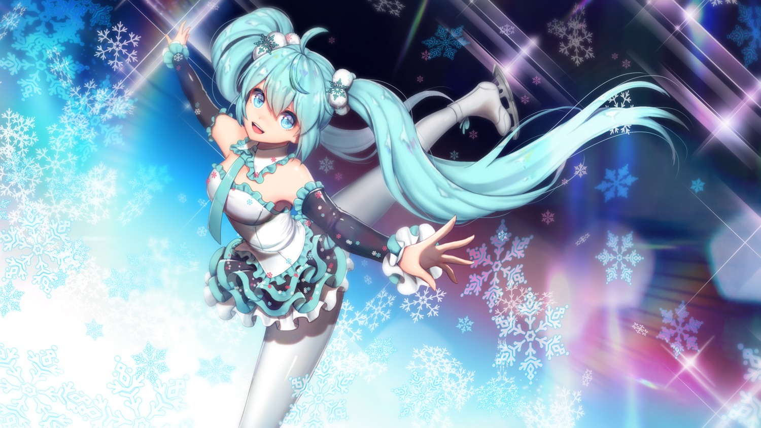 hatsune_miku ice_skating pantyhose vocaloid wallpaper y.i._(lave2217)