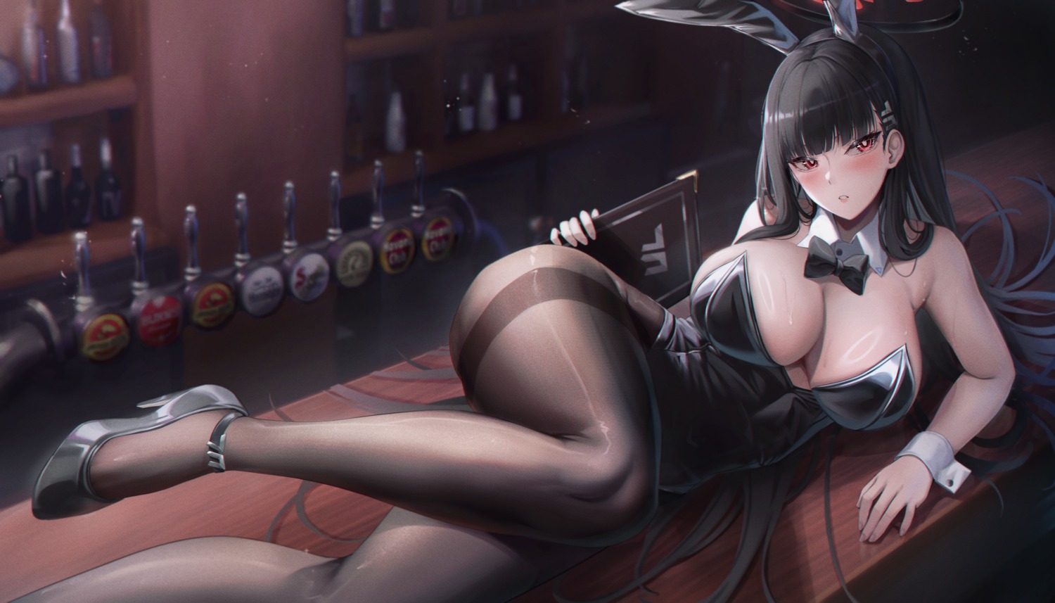 animal_ears blue_archive bunny_ears bunny_girl halo heels kuutamo no_bra pantyhose tsukatsuki_rio