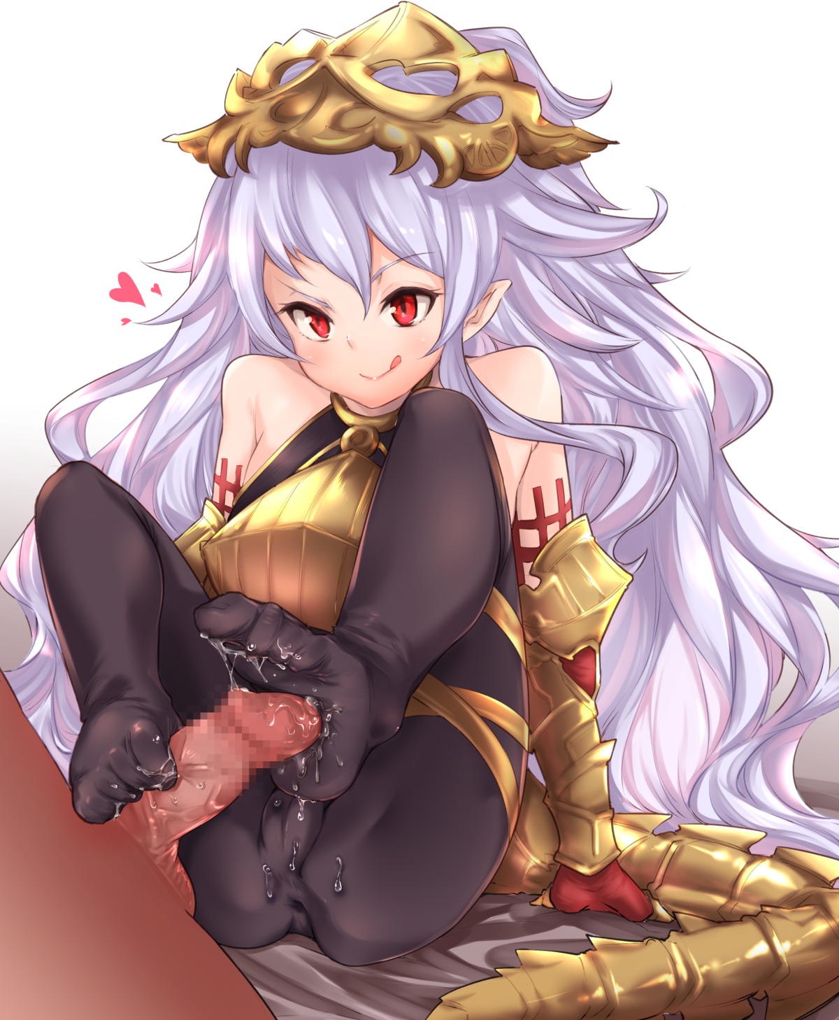 armor bodysuit cameltoe censored cum feet footjob granblue_fantasy medusa_(shingeki_no_bahamut) nishimura_nike pantyhose penis pointy_ears shingeki_no_bahamut tail