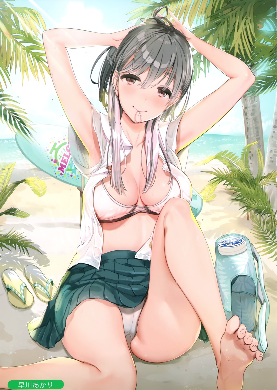 bikini cameltoe feet hayakawa_akari open_shirt see_through seifuku skirt_lift swimsuits