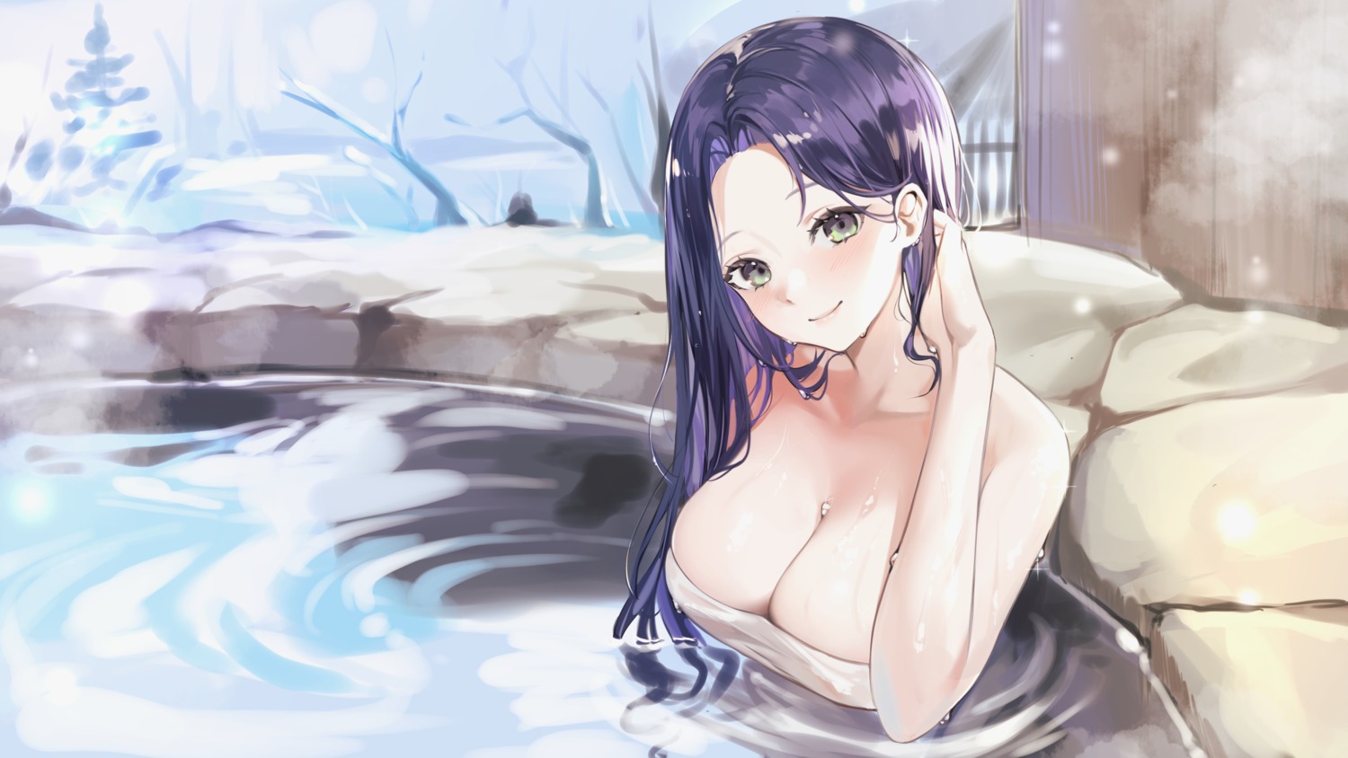 bathing lillly naked onsen towel wet
