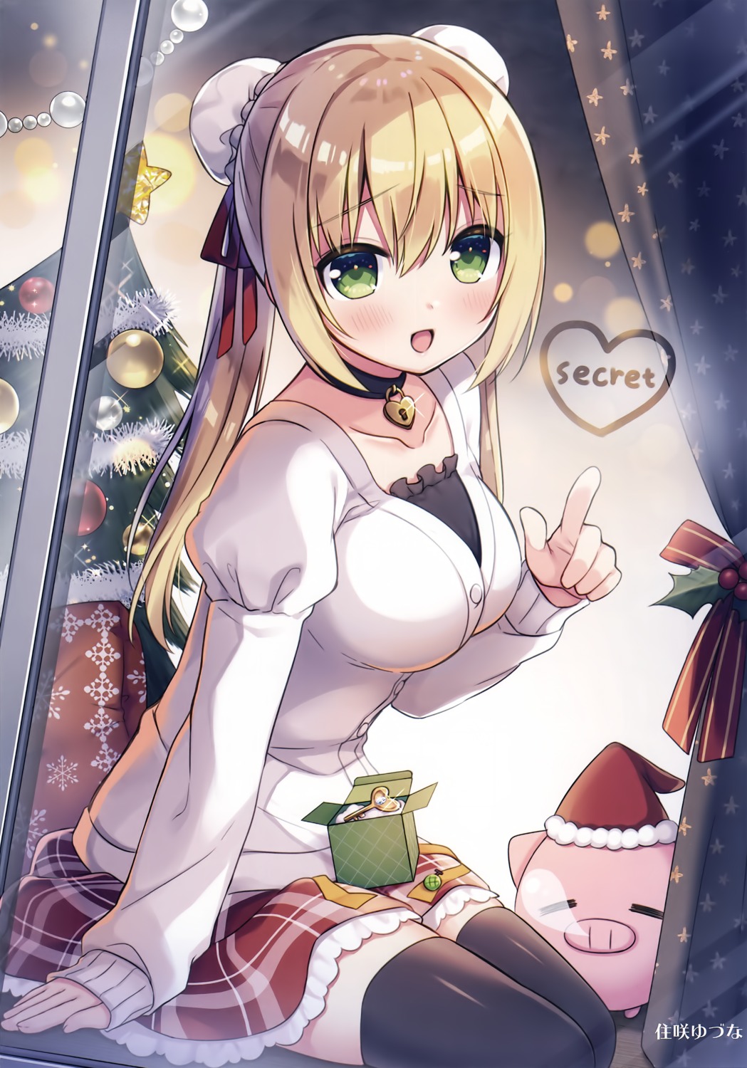 christmas sumisaki_yuzuna sweater thighhighs