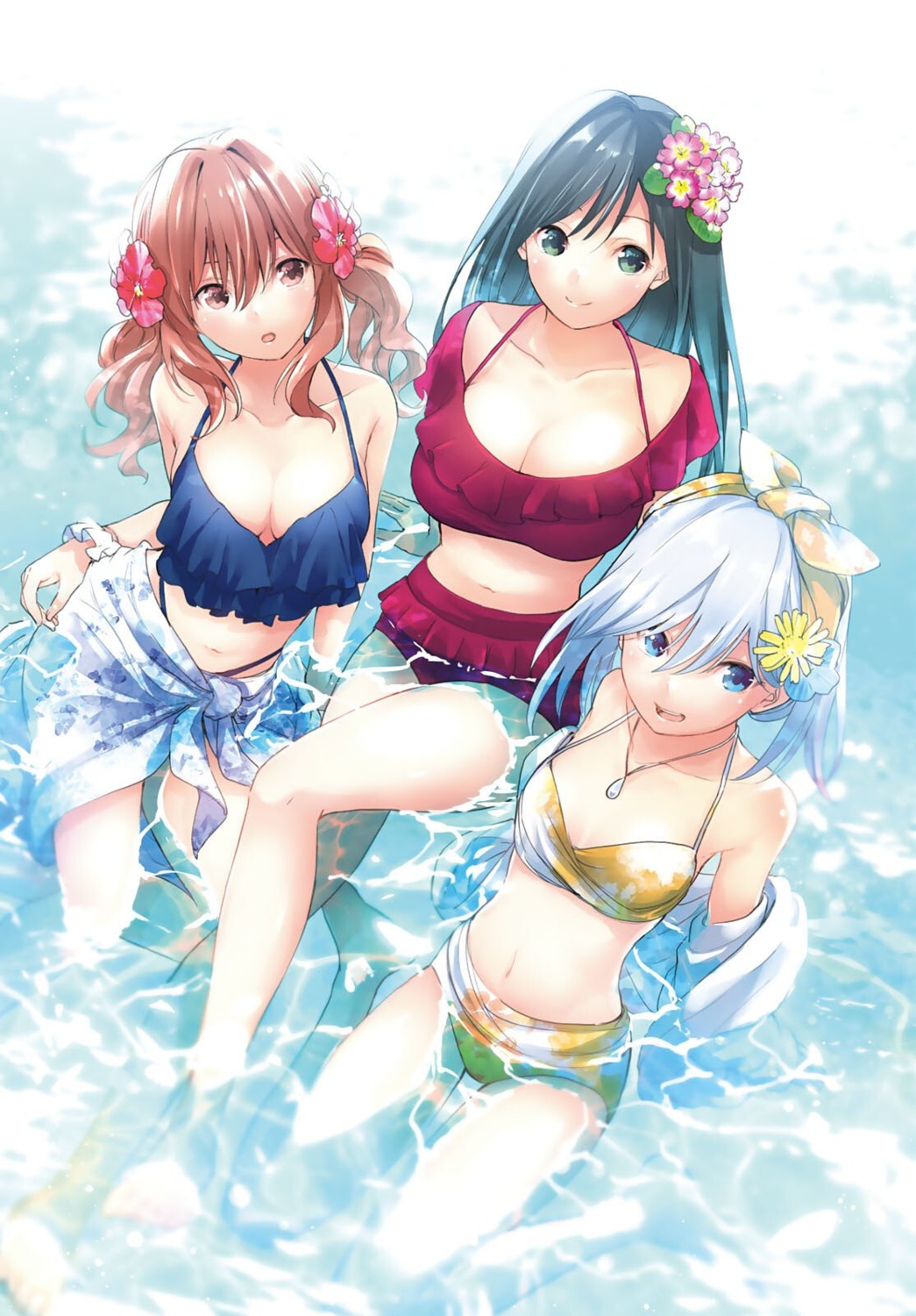 amagami-san_chi_no_enmusubi amagami_asahi amagami_yae amagami_yuna bikini naitou_marcey open_shirt swimsuits wet