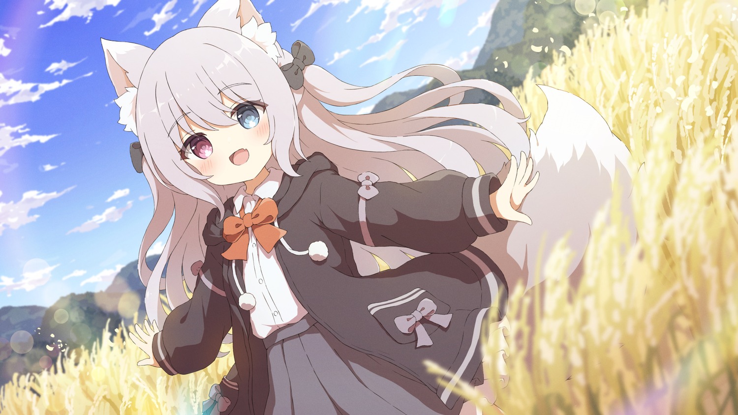 animal_ears heterochromia kitsune seifuku tail tyakomes