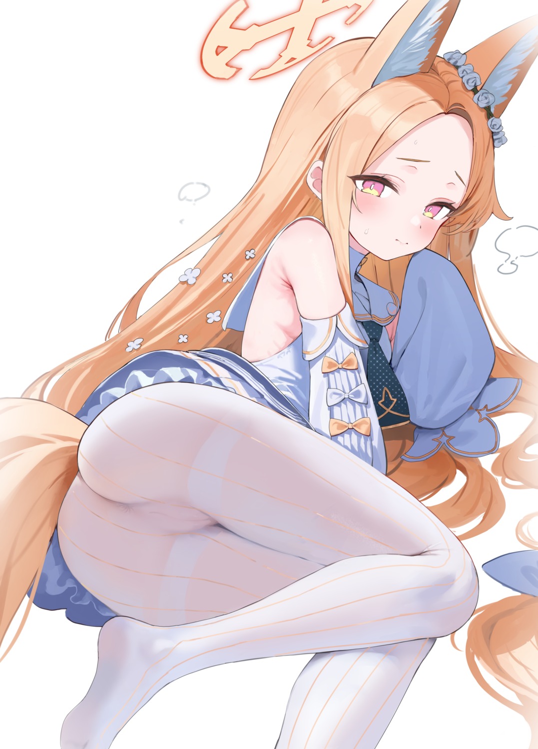 animal_ears anus ass blue_archive dress hagi_(ame_hagi) halo kitsune loli no_bra nopan pantyhose pussy see_through skirt_lift tail uncensored yurizono_seia