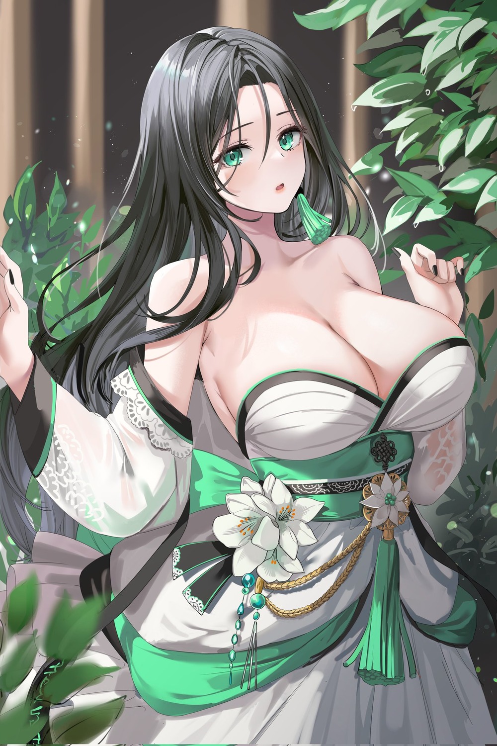 breasts cleavage dress japanese_clothes lillly no_bra possible_duplicate