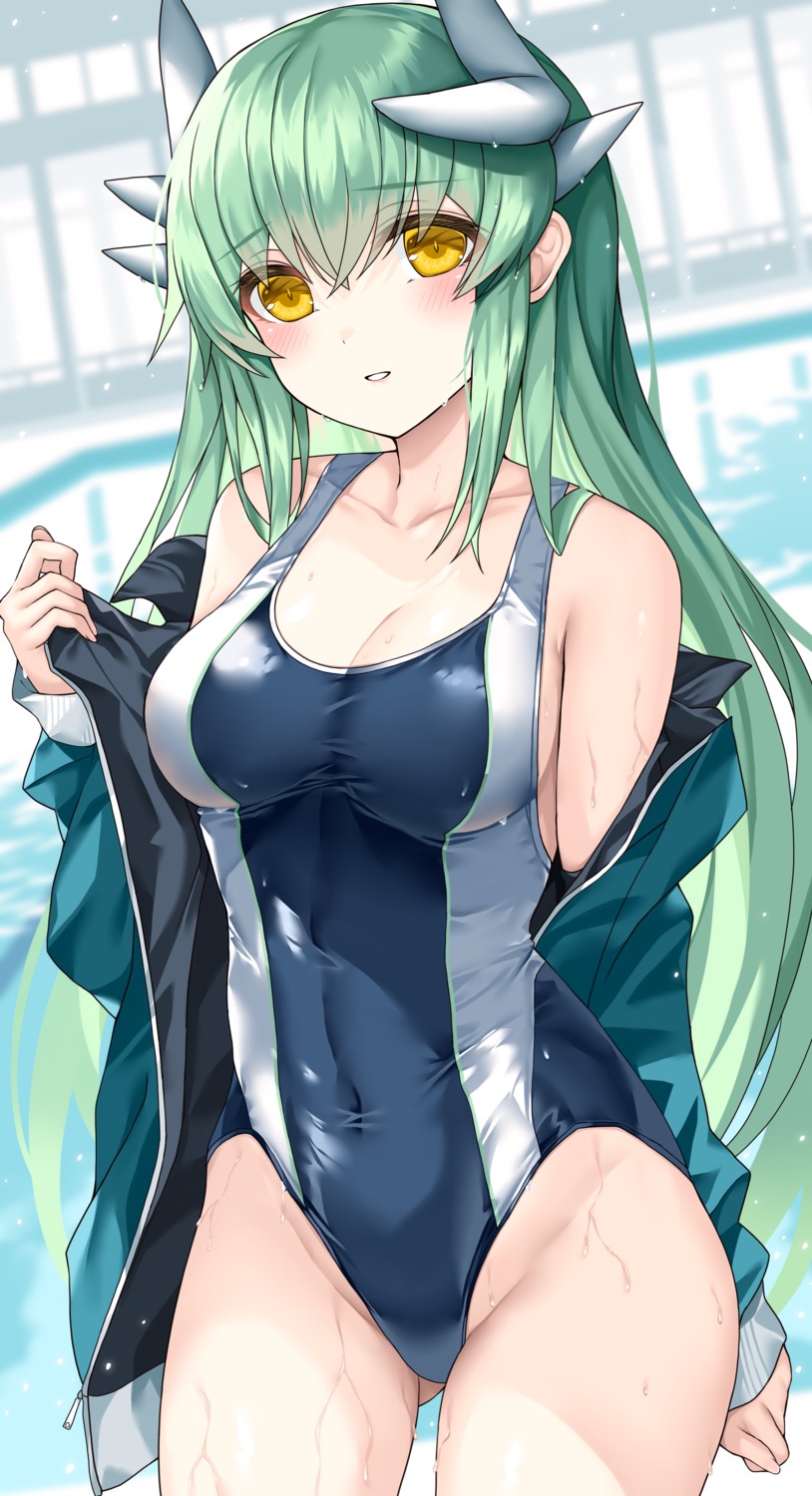 fate/grand_order horns kiyohime_(fate/grand_order) morizono_shiki open_shirt swimsuits