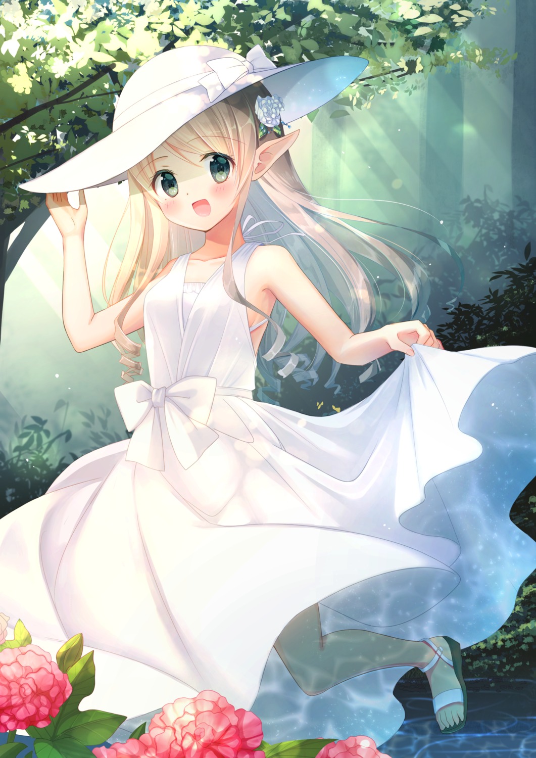 dress heels pointy_ears see_through skirt_lift summer_dress yonezou