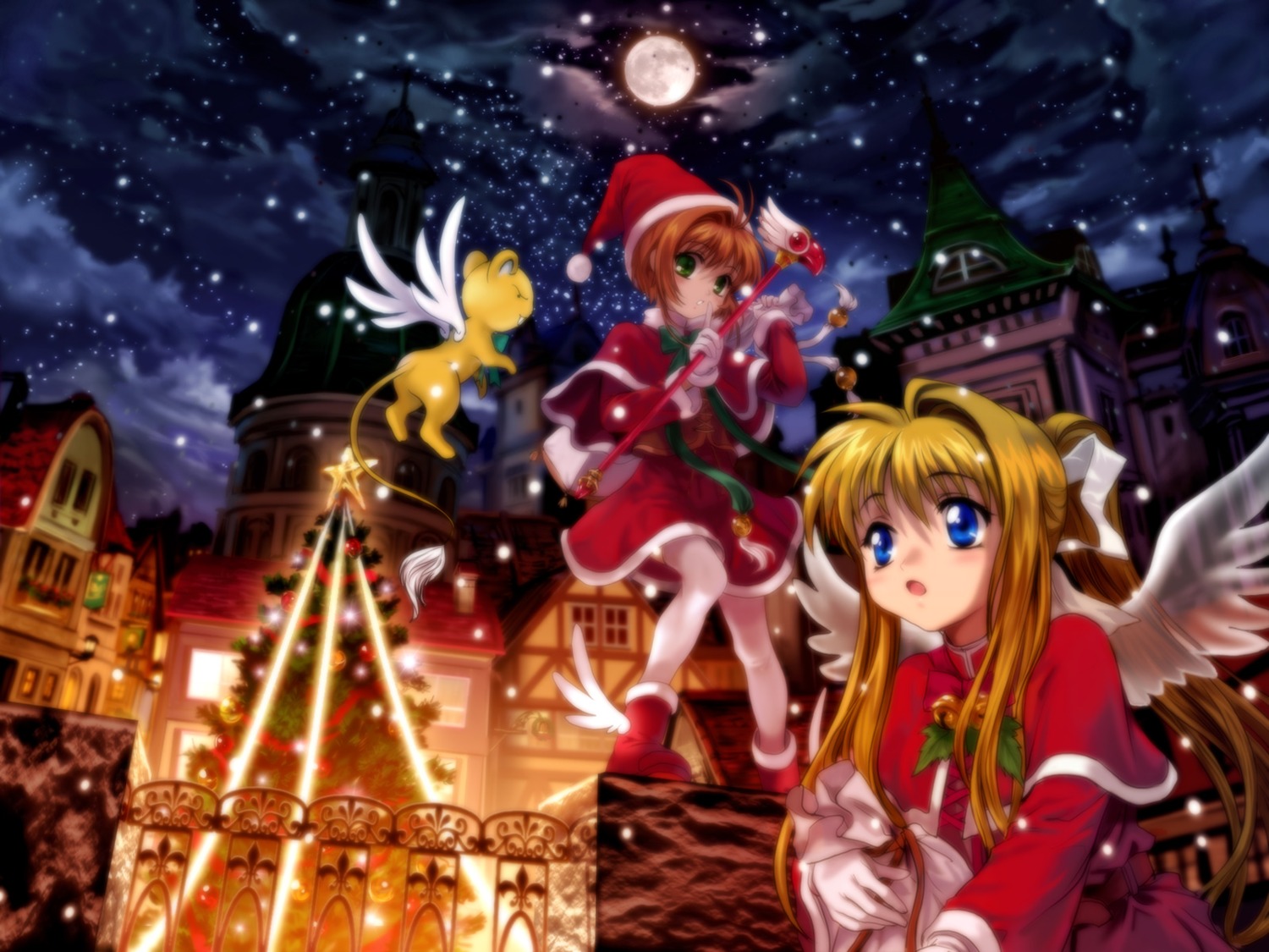 air card_captor_sakura christmas kamio_misuzu kerberos kinomoto_sakura moonknives wallpaper wings