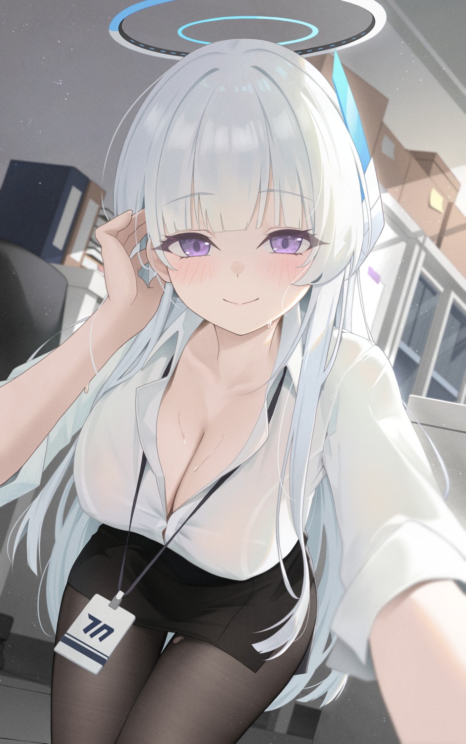 blue_archive halo keikei no_bra pantyhose see_through selfie ushio_noa