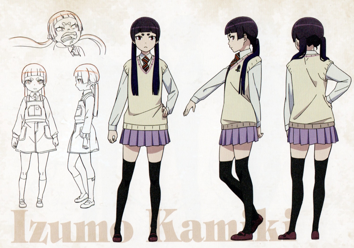 ao_no_exorcist character_design kamiki_izumo line_art oohigashi_yurie seifuku sweater thighhighs