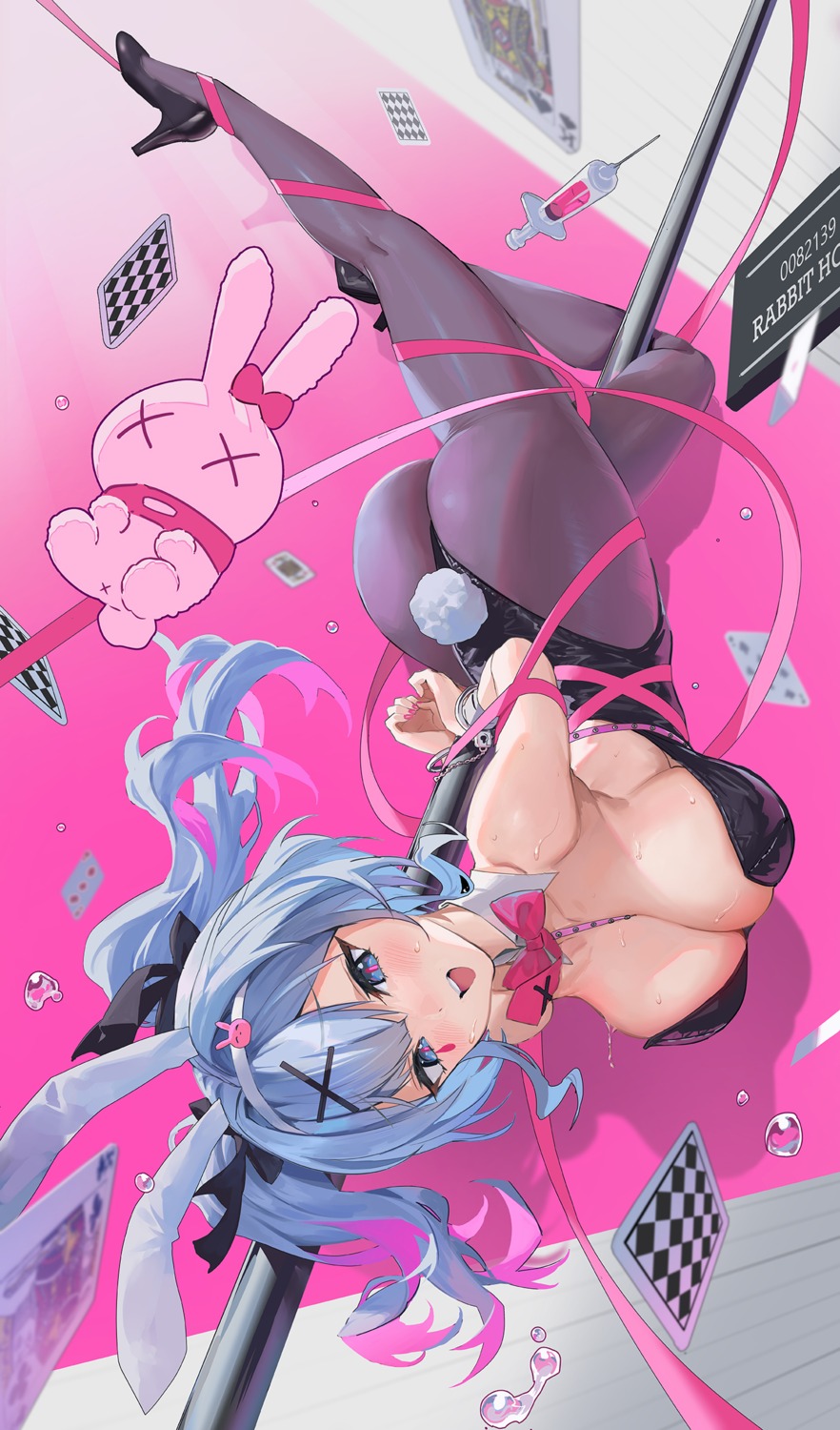 animal_ears ass bondage bunny_ears bunny_girl hatsune_miku heels mhk_(mechamania) no_bra pantyhose rabbit_hole_(vocaloid) tail tattoo vocaloid