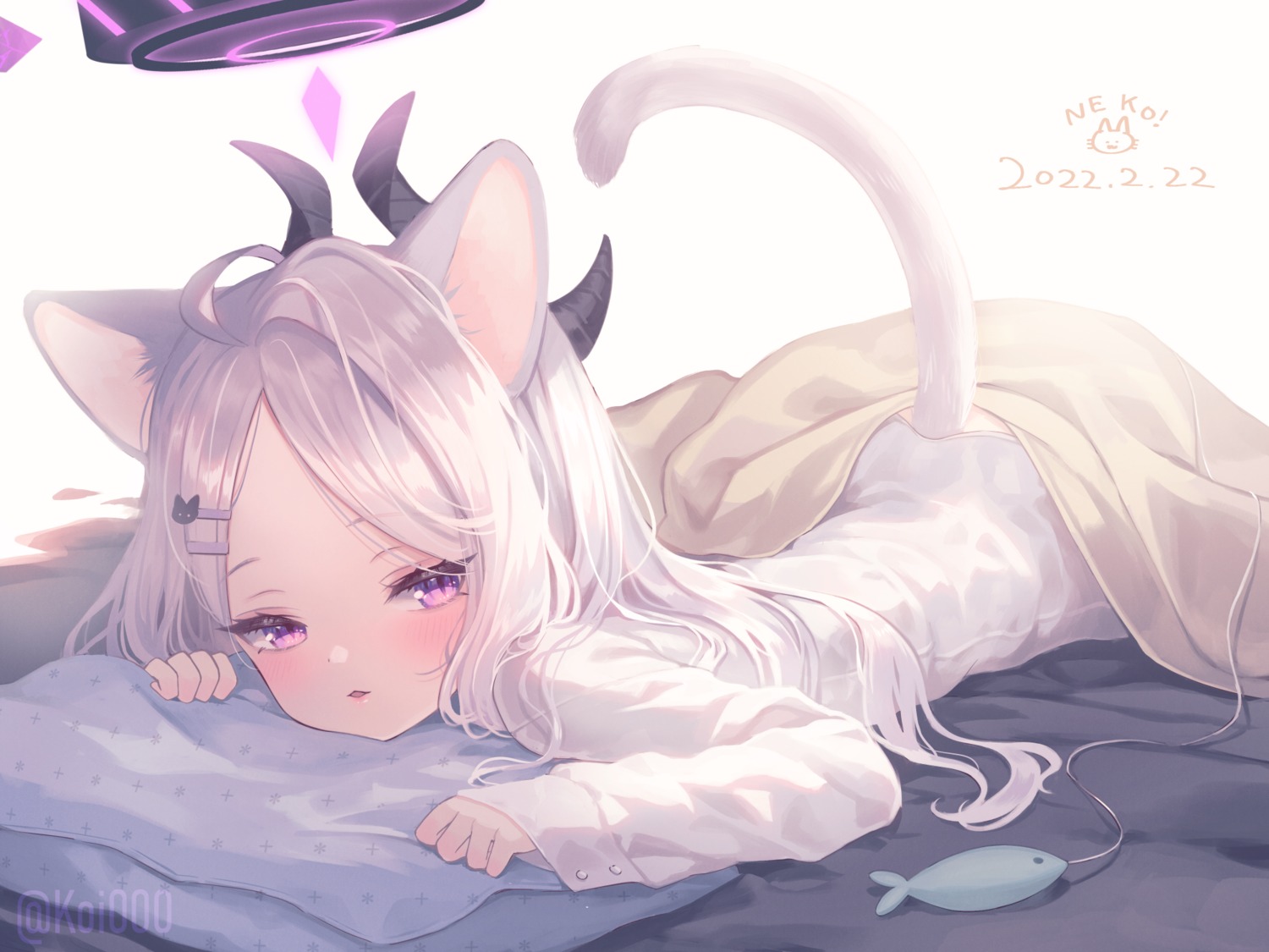 animal_ears blue_archive halo horns nekomimi nishiki_koi sheets sorasaki_hina tail