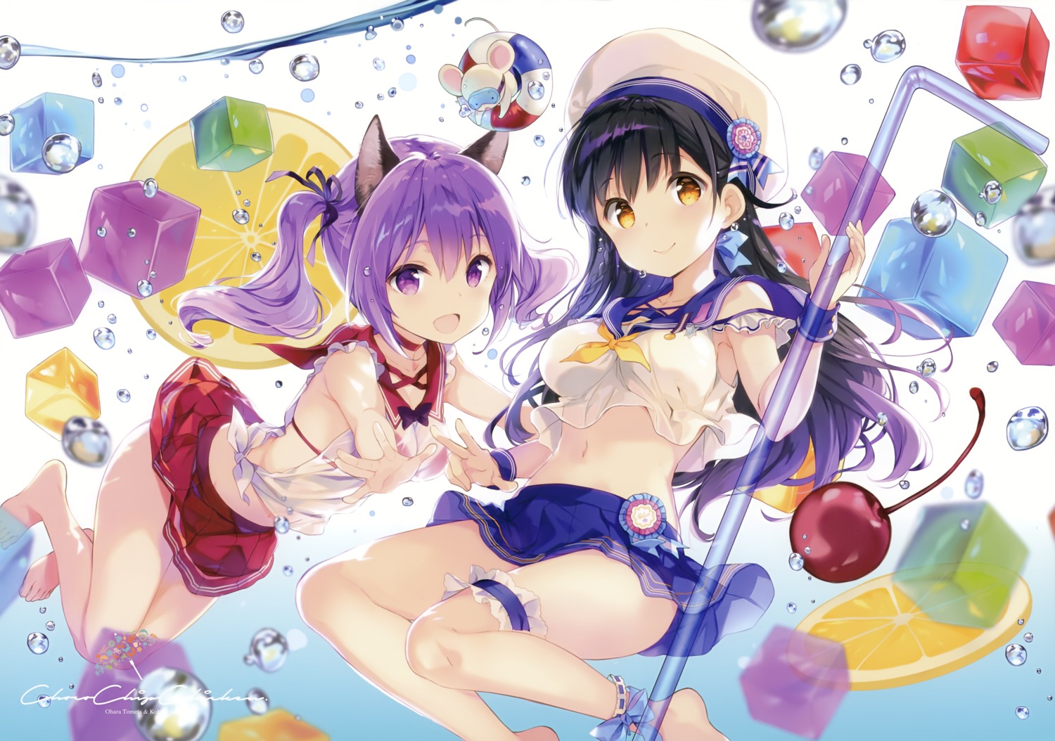 animal_ears bikini_top garter qp:flapper sakura_koharu see_through seifuku skirt_lift swimsuits