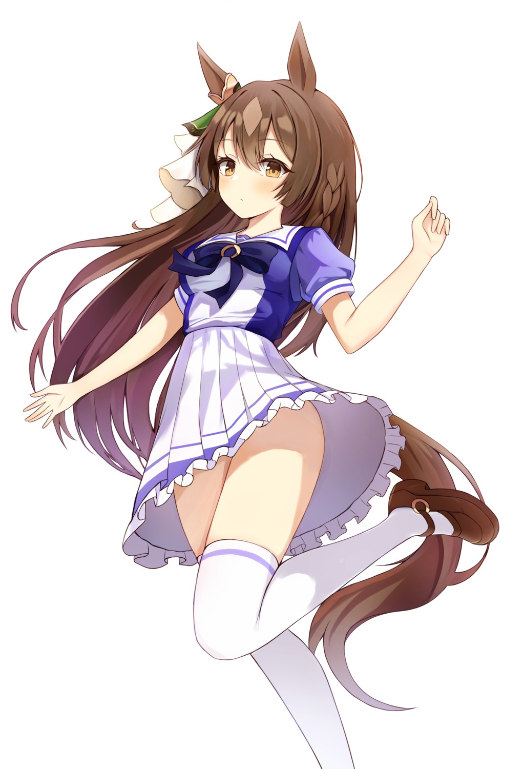 animal_ears okey satono_diamond_(umamusume) seifuku skirt_lift tail thighhighs uma_musume_pretty_derby