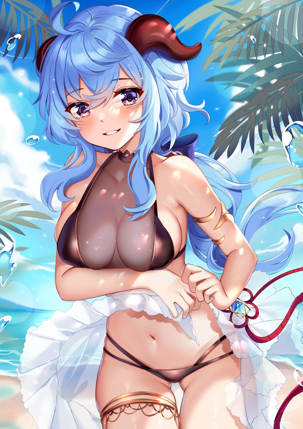 bikini ganyu garter genshin_impact horns see_through squchan swimsuits