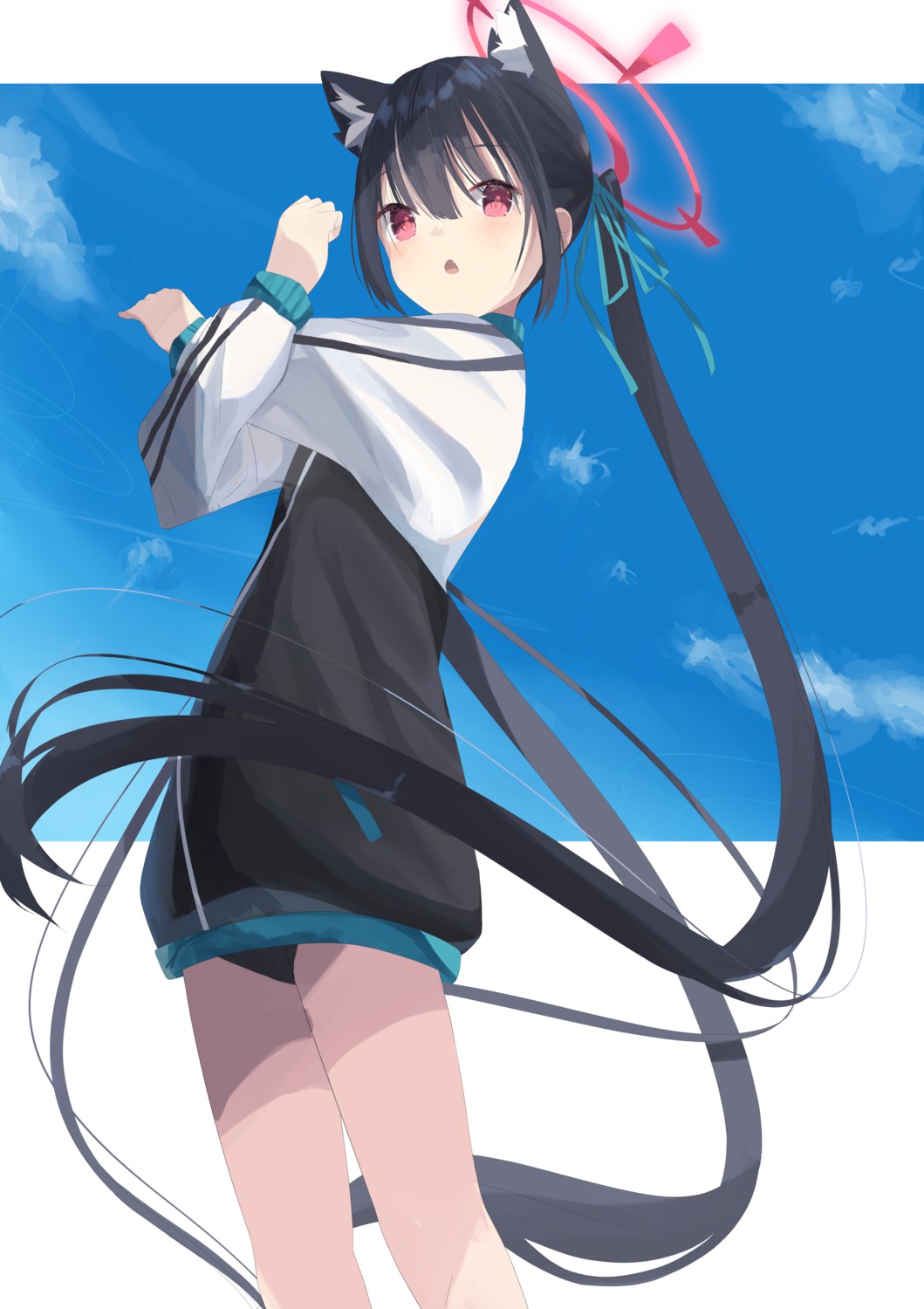 animal_ears blue_archive buruma force_(fossan_01) gym_uniform halo kuromi_serika nekomimi