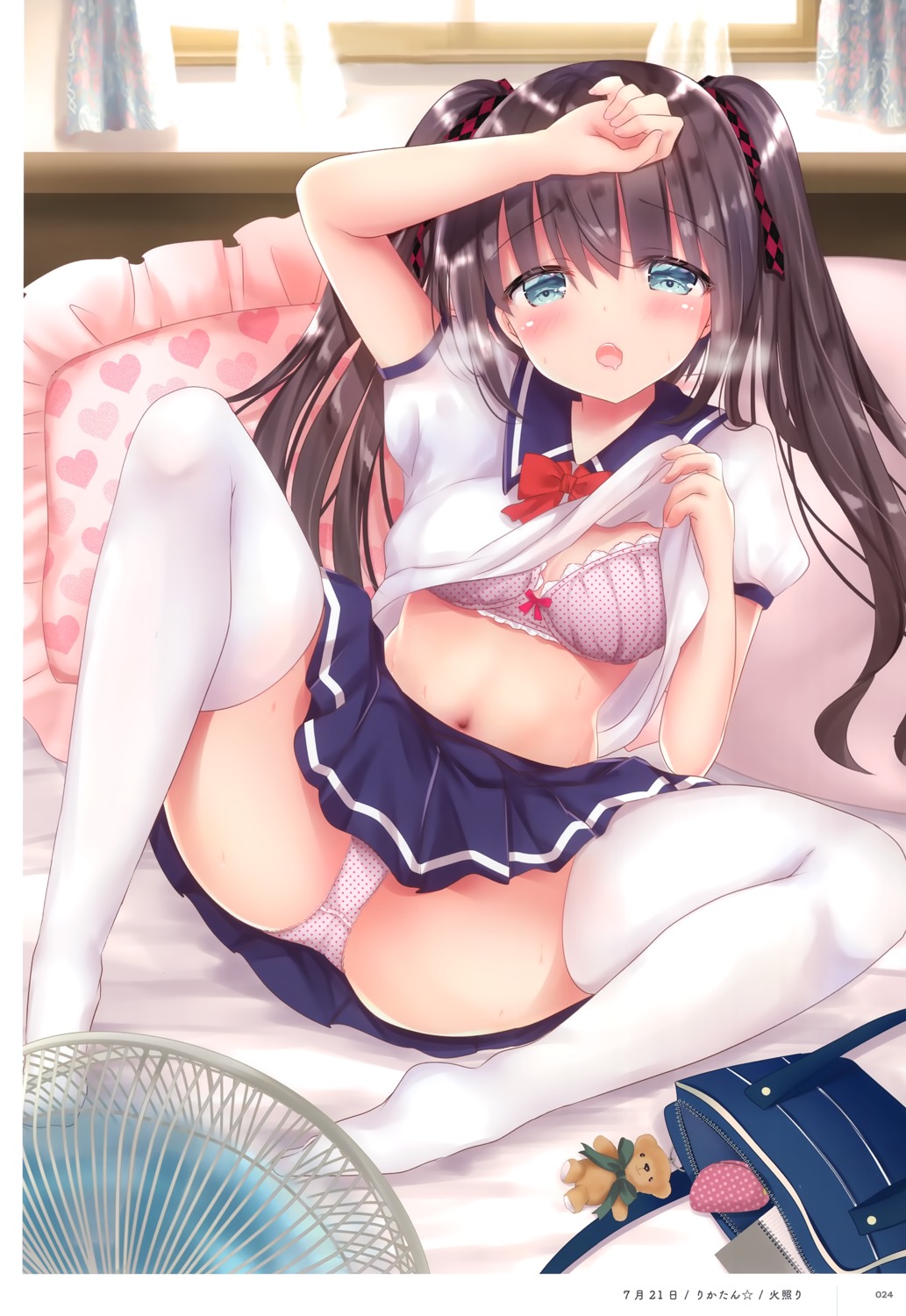 bra pantsu rika-tan seifuku skirt_lift thighhighs