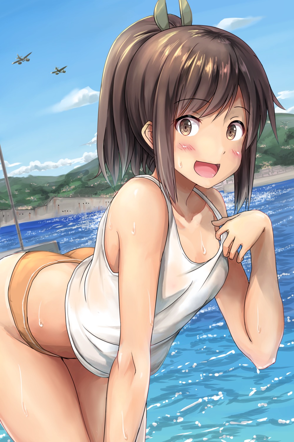 i-401_(kancolle) ichikawa_feesu kantai_collection no_bra see_through swimsuits wet