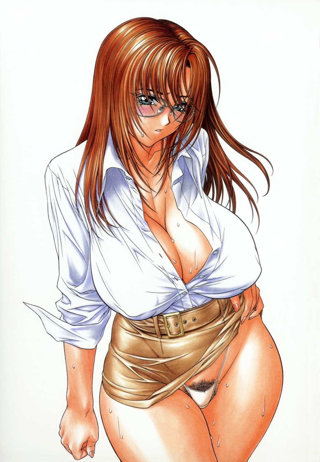 cleavage erect_nipples inoue_takuya megane pantsu pubic_hair