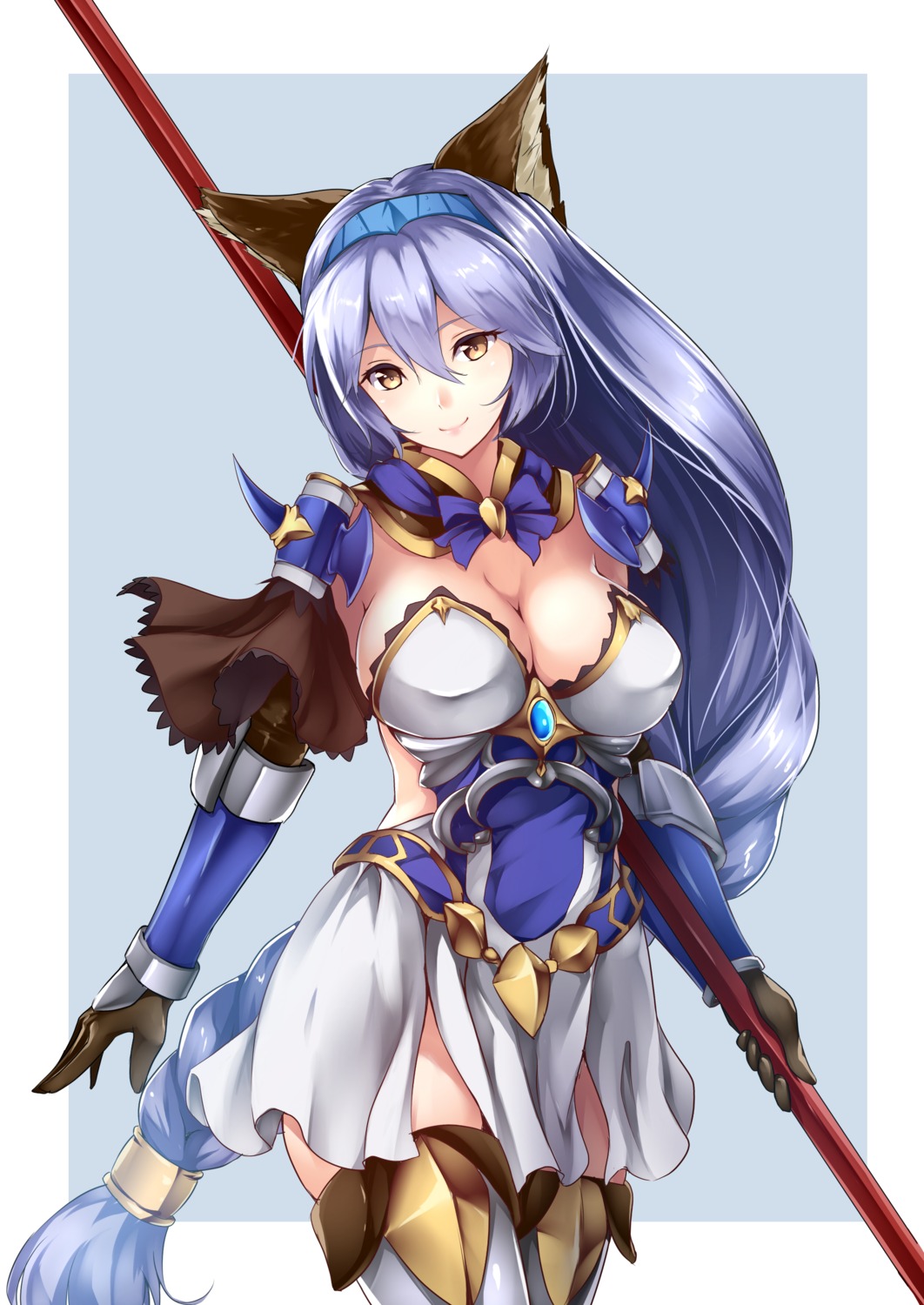 animal_ears armor bit cleavage granblue_fantasy heles thighhighs weapon