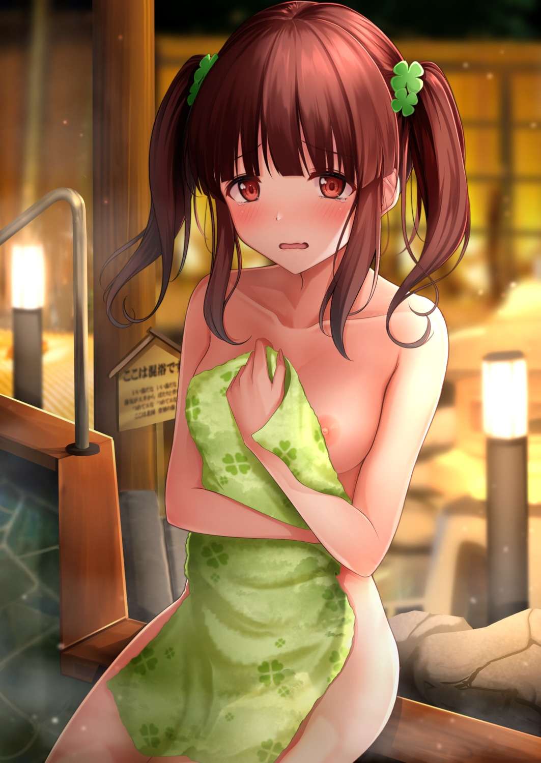 monaka_curl naked nipples ogata_chieri onsen the_idolm@ster the_idolm@ster_cinderella_girls towel