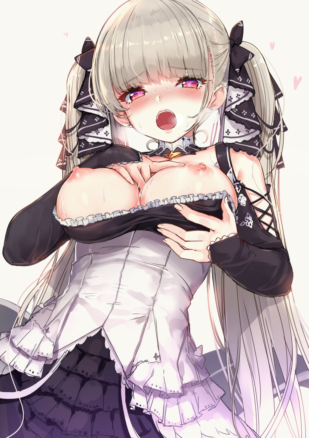 akasa_ai azur_lane breast_hold breasts formidable_(azur_lane) gothic_lolita lolita_fashion nipples no_bra