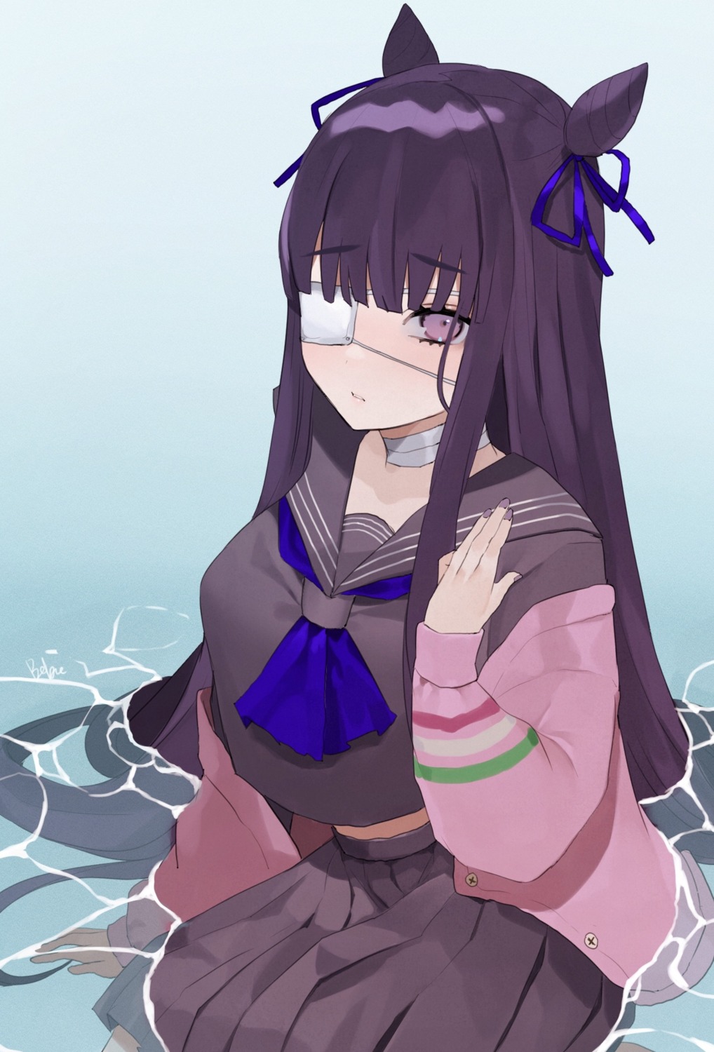 bebe_pp eyepatch fate/grand_order murasaki_shikibu_(fate) seifuku sweater wet