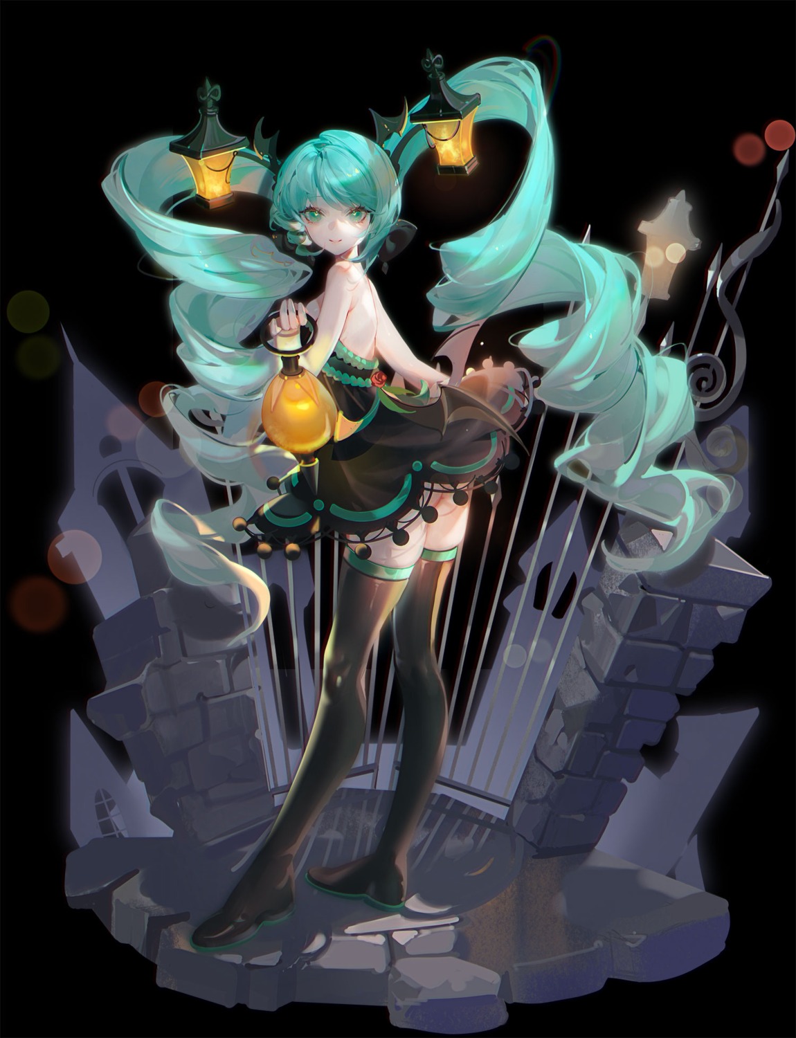 ass dress halloween hatsune_miku no_bra nopan samo_(shichun_samo) skirt_lift thighhighs vocaloid