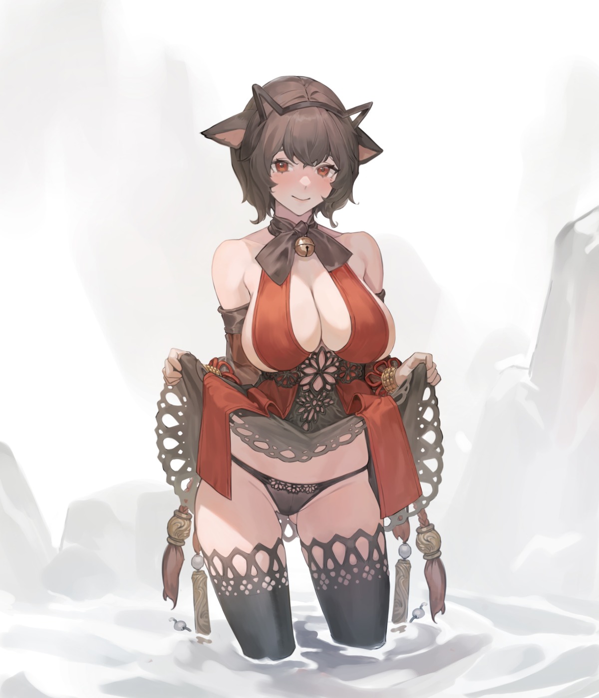 animal_ears controlline3 dress no_bra pantsu prunechi skirt_lift thighhighs wet