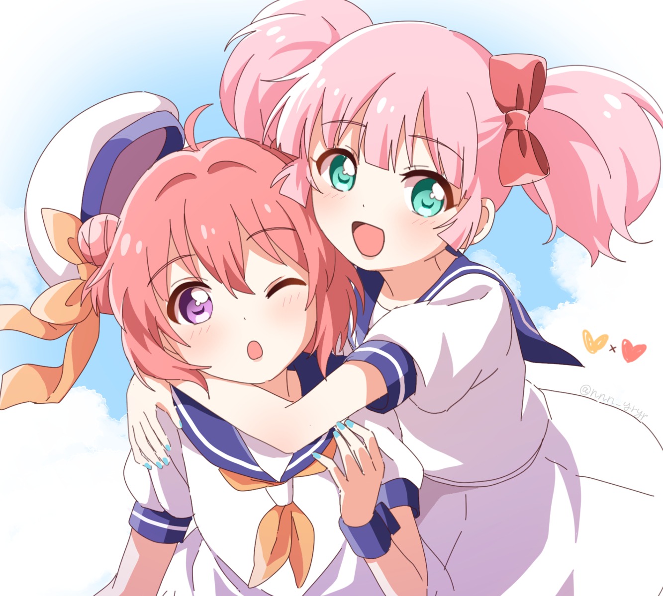 akaza_akari nnn_yryr seifuku yoshikawa_chinatsu yuri yuru_yuri