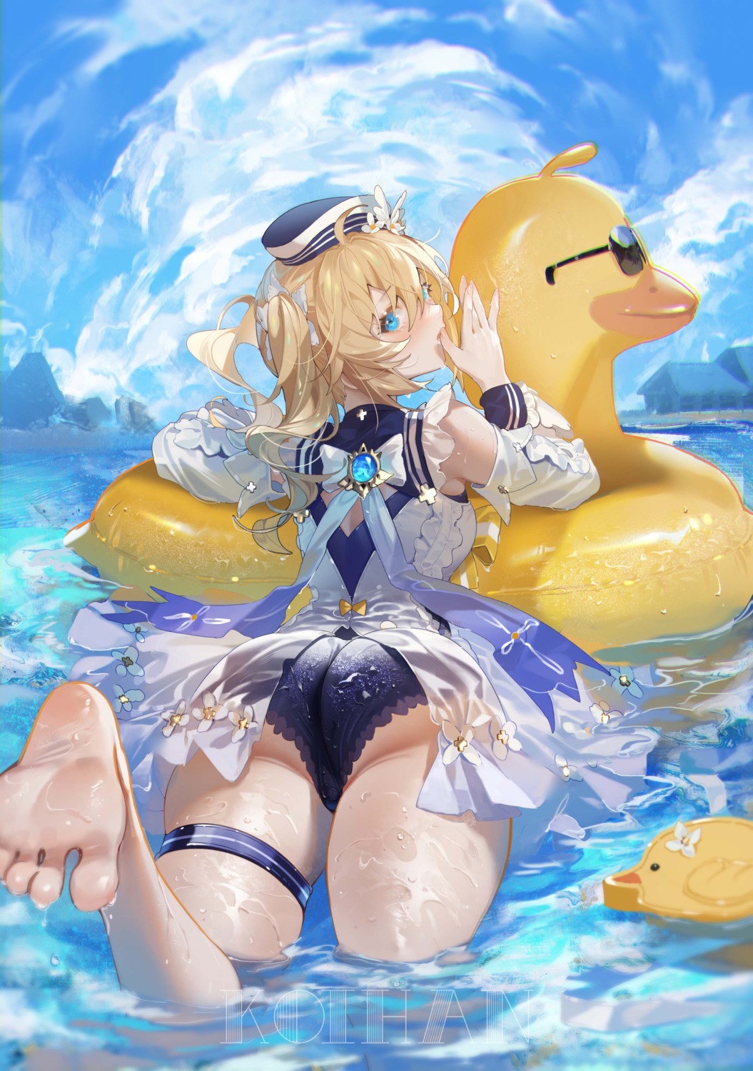 ass barbara_(genshin_impact) feet garter genshin_impact koi_han swimsuits wet