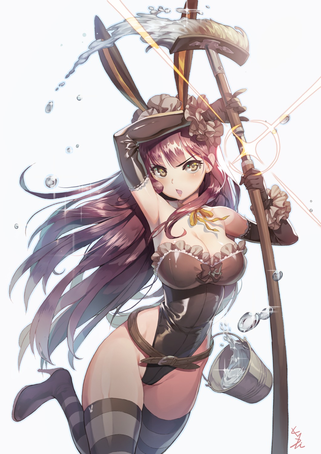 animal_ears bunny_ears bunny_girl cleavage heels kakiman sword thighhighs