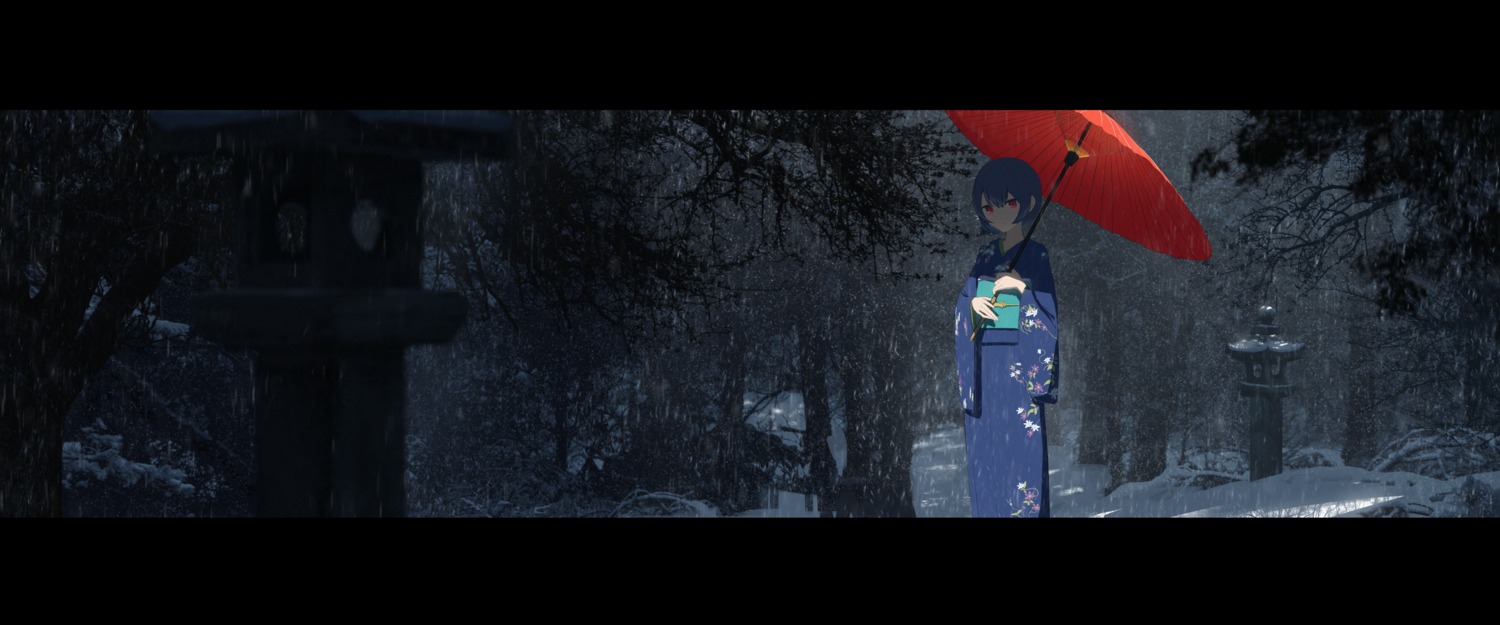 asteroid_ill kimono landscape morino_rinze the_idolm@ster the_idolm@ster_shiny_colors umbrella