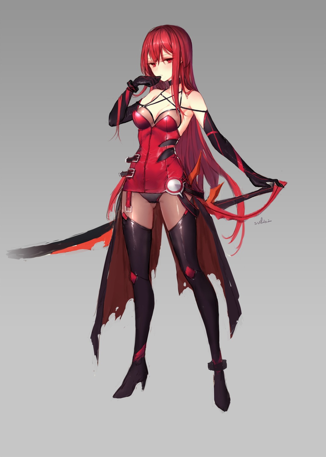 cleavage elesis elsword heels pantsu sketch swd3e2 sword thighhighs