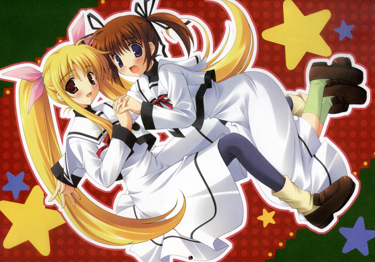 fate_testarossa ikegami_akane mahou_shoujo_lyrical_nanoha paper_texture takamachi_nanoha