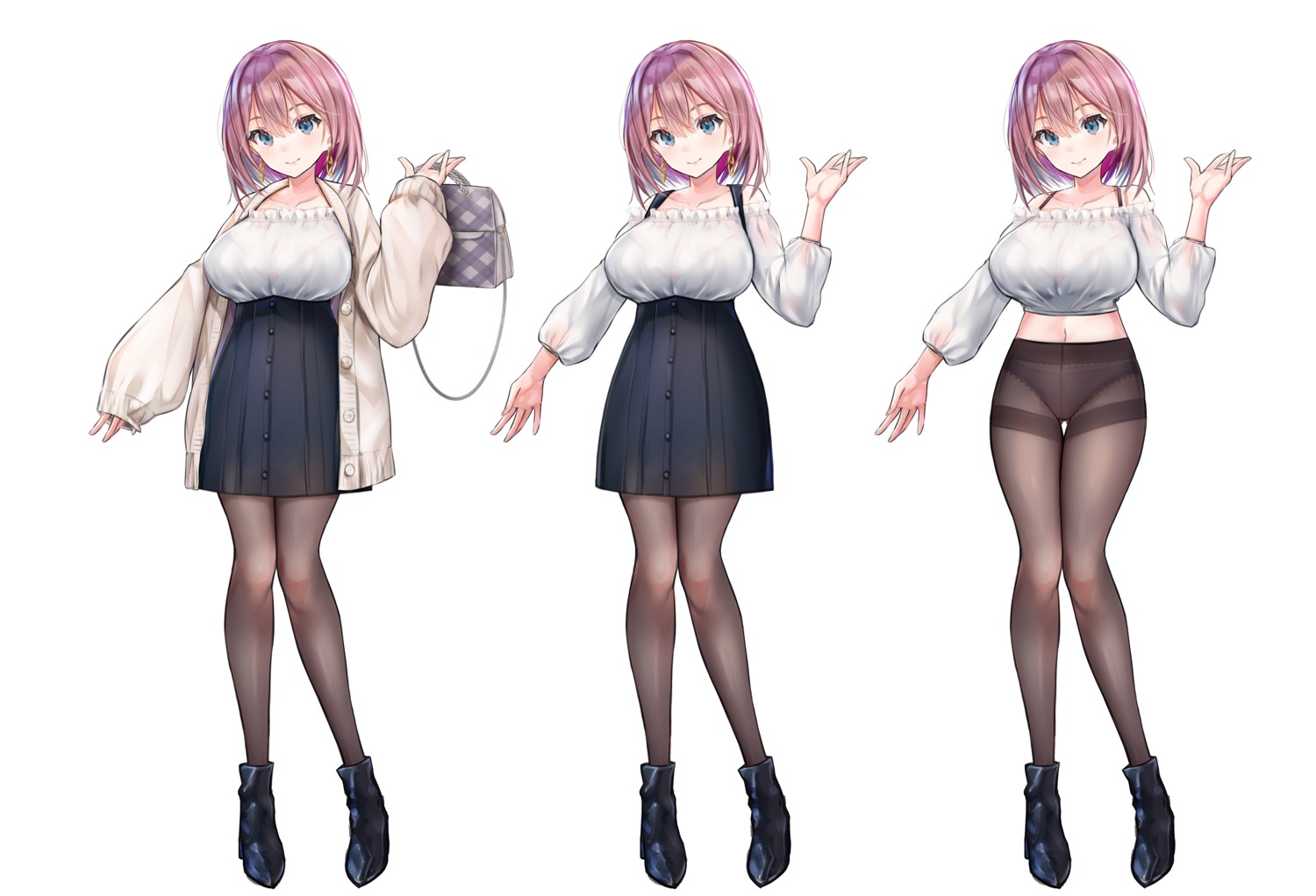 bra character_design heels mappaninatta pantsu pantyhose see_through sweater