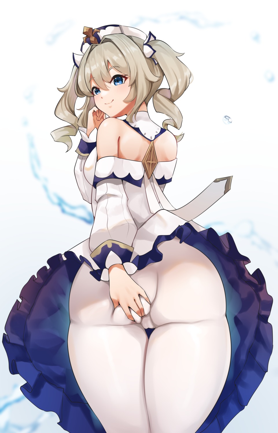 ass ass_grab barbara_(genshin_impact) cameltoe cromwellb dress genshin_impact pantyhose skirt_lift