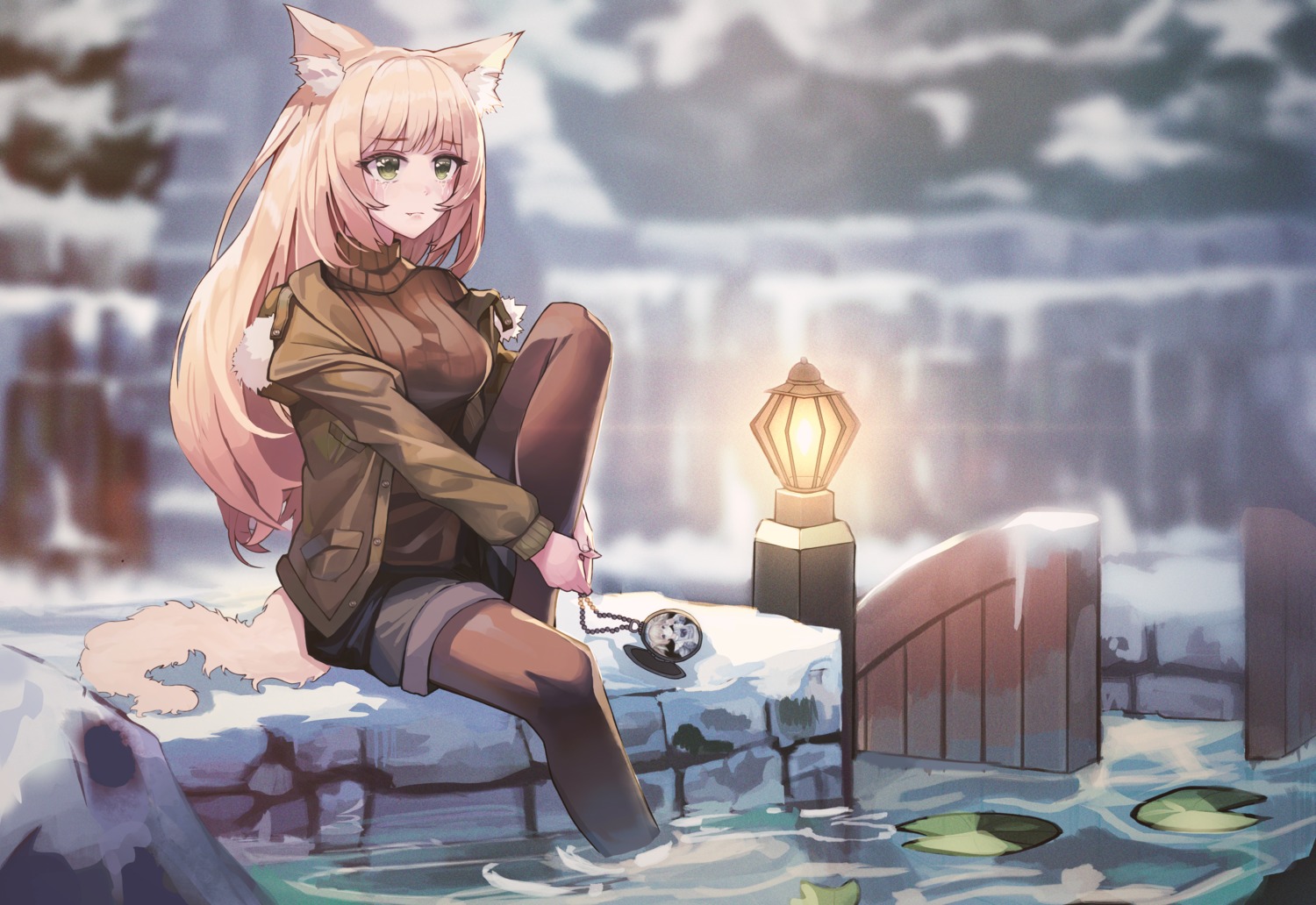 animal_ears pantyhose seemu_(wnslqjdignv_) sweater tail wet