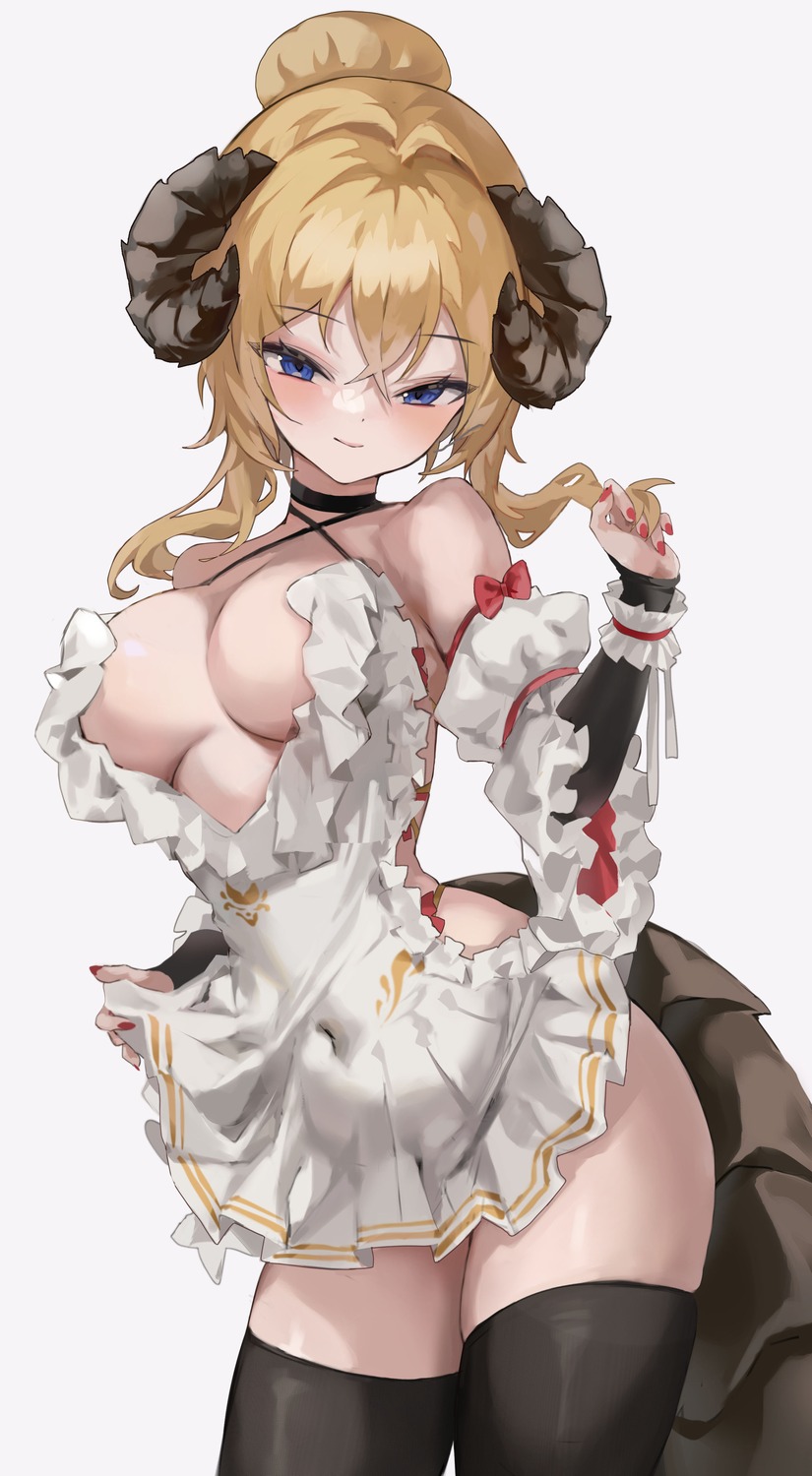 horns naked_apron rurufix tail thighhighs via_stella